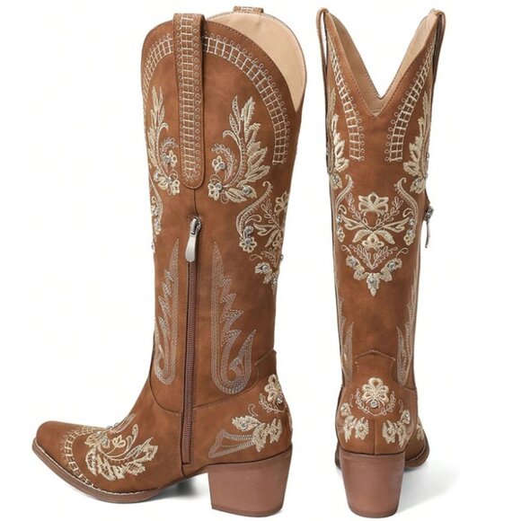 Women's Wide Calf Knee High Cowgirl Boots Sz 6-10 - Picture 13 of 16